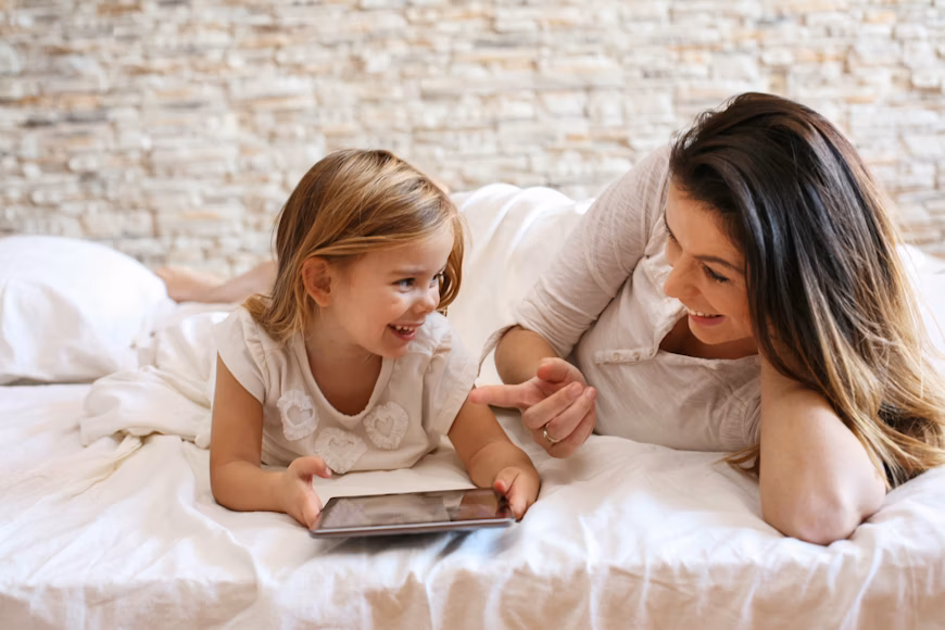Mother and child with tablet